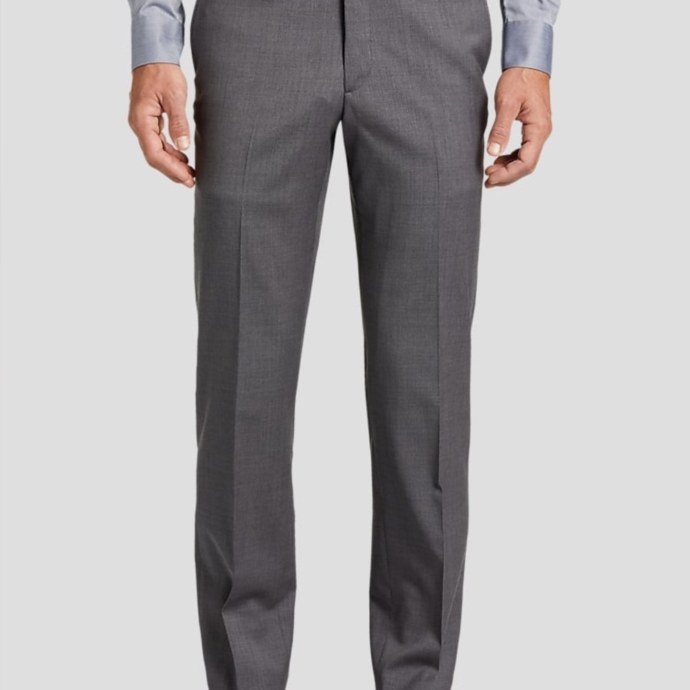 Gray Dress Pants with Flat Front and Crisp Creases